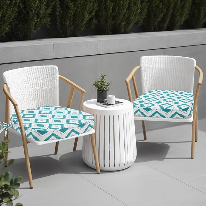 idee-home Outdoor Chair Cushions Set of 4, 17" x 17" x 3" Thick D-Shaped Patio Furniture Outdoor Seat Cushions Waterproof with Ties, Dining Pads