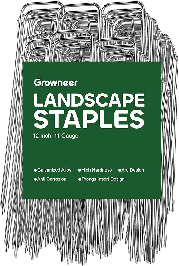 GROWNEER 100 Pack Landscape Staples 12 Inch 11 Gauge Heavy Duty Hot-Dip Galvanized Steel Garden Stakes U-Shaped Weed Barrier Spikes Metal Ground Pins for Lawn and Yard Landscaping
