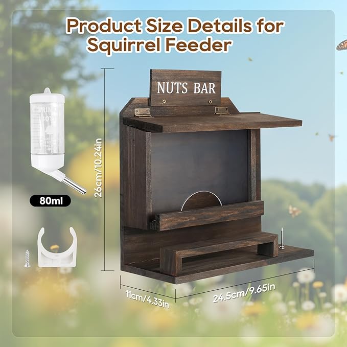 Squirrel Feeders for Outside, Large Carbonized Squirrel Feeder Chipmunk House, Funny Squrrill Nuts Bar, Durable Wooden Squirrel Corn Cob Feeder, No Assembly Required