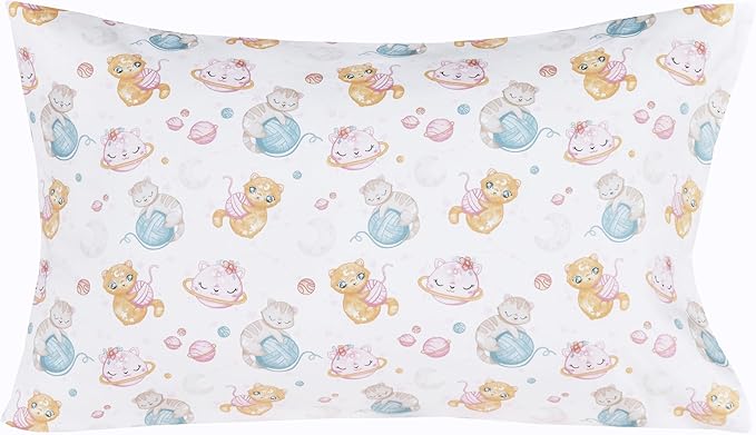 Scientific Sleep Space Cats Planet Kitty Cute Fun 100% Cotton Cozy Twin Bed Sheet Set, Flat Sheet & Fitted Sheet & Pillowcase Natural Bedding Set (Planet Cat, Twin)