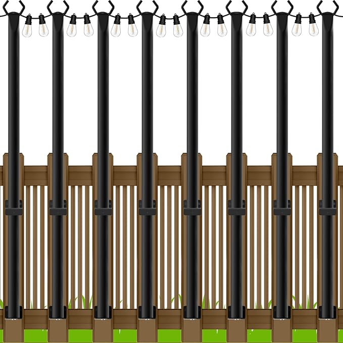 LETIANPAI 8 Pack String Light Poles,5 Ft Metal Poles with Fence Bracket for Outdoor String Lights,Outdoor Light Poles,Poles/Post/Stand for Outside
