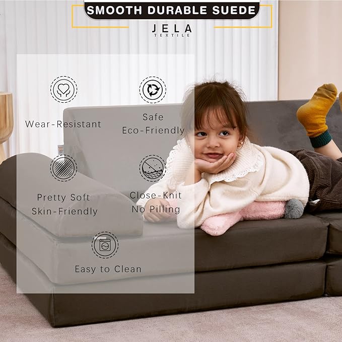 jela Kids Couch Safety Certified Play Couch Soft Kids Sofa with Machine Washable Cover Thick Foam Fort Building Set for Playroom Indoor (57"x28"x18", Charcoal)
