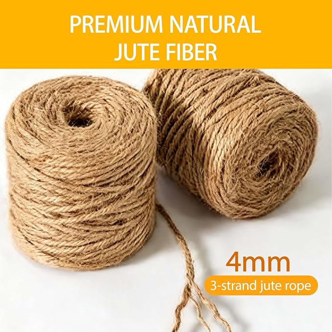Natural Sisal Rope for Cat Scratcher, Durable Jute Twine for Cat Tree and Scratching Post Repair, Replacement Rope for Cat Tree, Cat Climbing Rope 4mm x 600ft