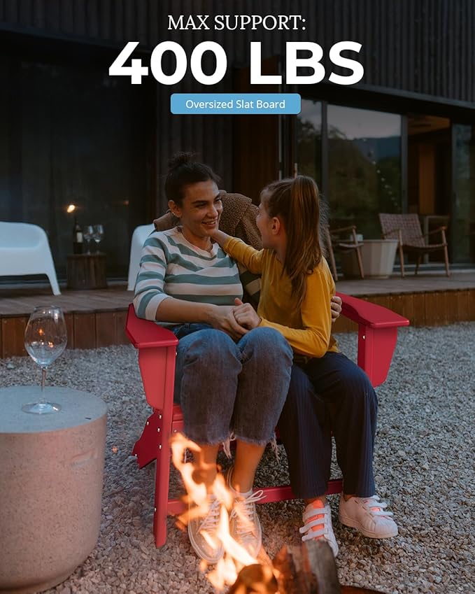 BRIOPAWS Adirondack-Chairs-Set of 2 | Fire Pit Chair | Oversized | HDPE Plastic | Weather Resistant | for Deck Outdoor Poolside Campfire | Red