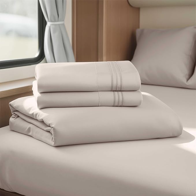 Clara Clark Bed Sheets, Premier 1800 Series 4 Piece RV Queen Sheet Set, Luxury Soft Sheets for RV Bunks, Short Queen - Linen