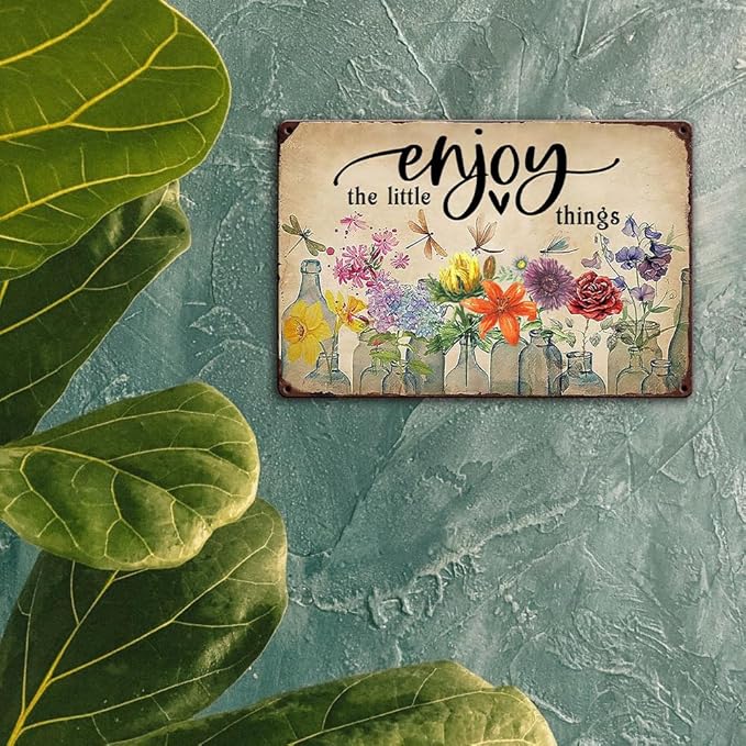 Ykfss Funny Garden Signs Outdoor Wall Decor For Patio Metal Signs For Outside Porch Tin Signs Enjoy The Little Things Sign Garden Decorative Plaque Farmhouse Kitchen Flower Hanging Sign 8x12 Inch
