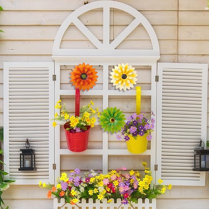 Hotop 3 Pcs Metal Flower Wall Art 3D Metal Daisy Wall Decor Multiple Layer Hanging Flower Rustic Farmhouse Boho Style Decorations for Indoor Outdoor Home Living Room Office Garden, 8 Inches(Classic)