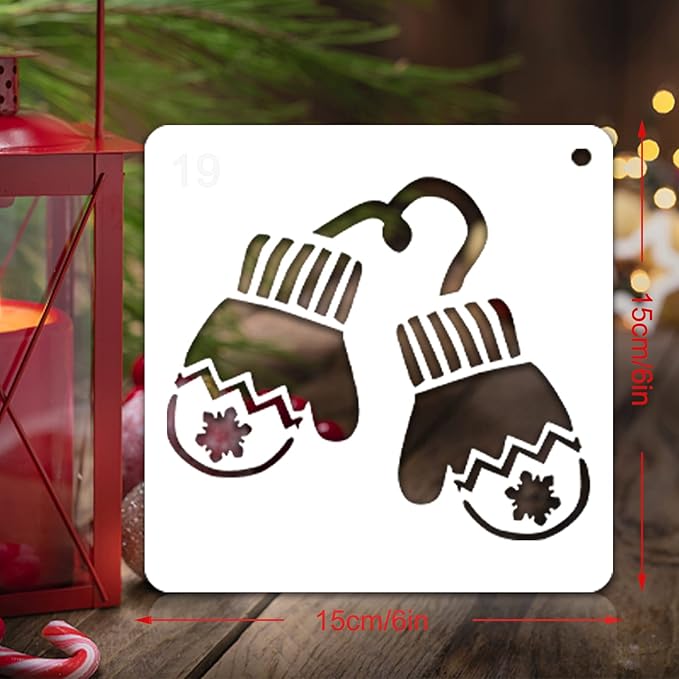 25 Pcs Christmas Stencils Reusable, 6x6 inch Christmas Stencils for Painting on Wood, Plastic Drawing Spraying Templates for Greeting Cards, Xmas Crafts Ornaments Wall Window Door DIY Decoration