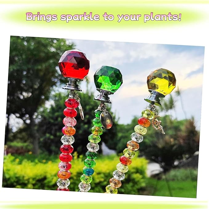 72Pcs Beaded Garden Stakes Kit - DIY Fairy Wand Garden Stake Beads Kit, Fairy Garden Accessories Outdoor for Different Festivals, Beadable Items Ball-(Red+Green+Yellow)