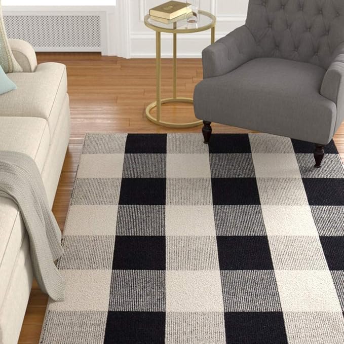 Buffalo Plaid Outdoor Rug 35.4'' x 59'' Black and White Front Door Mat Front Porch Rug Layered Welcome Door Mat for Front Porch Decor, Front Door, Farmhouse Decor,Entryway
