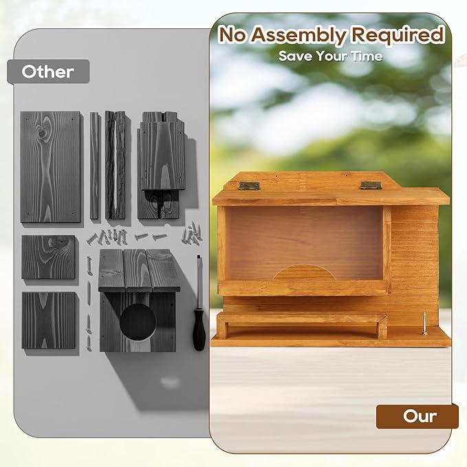 Nut Bar Squirrel Feeder, Squirrel Feeders for Outside, Extra Large 11.8" Squirrel Picnic Table Feeder with Water Bottle, Wooden Funny Chipmunk Feeder Box, No Assembly Required