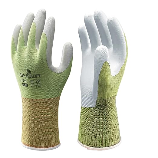 SHOWA Atlas 370 Nitrile Palm Coated General Purpose Work Gloves with Nylon Liner, Green, Small (1 Pair)