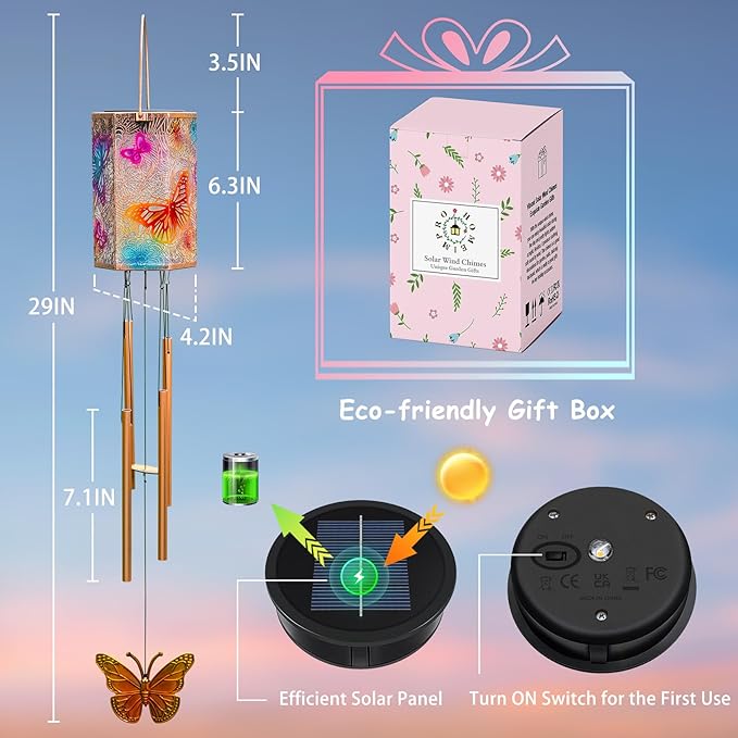 Homeimrpo Solar Wind Chimes Lights for Outside, Butterfly 3D Multicolor Waterproof Solar Lantern Chimes Outdoor Lights Hanging Decor for Garden, Porch, Yard Gifts for Mom Grandma