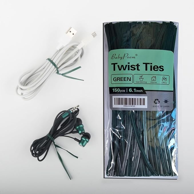 Twist Ties, 150 PCS, 6.1 Inches, Bread Ties, Green, Reusable, for Bags, for Gardening, Home, Office