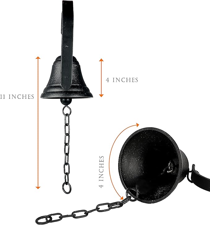 Vintage Cast Iron Dinner Bell as Entry Door Bell, Outside Hanging Decor or Indoor Decoration Wall Antique Farm and Front Gate Bell, Black