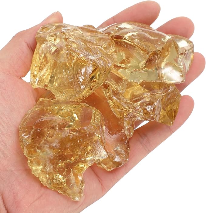 uxcell Fire Glass for Fire Pit, 5-8cm(2"-3.1") High Luster Reflective Glass Rocks for Natural or Propane Fireplace, Safe for Outdoors and Indoors Fire Pit Glass, Yellow, 400g/14oz