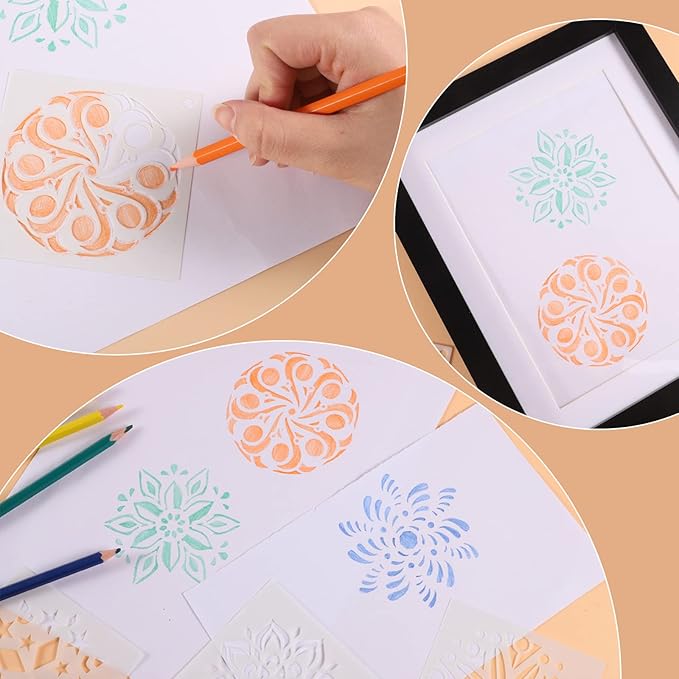 56 Pack (3.6x3.6 inch) Stencils for Painting, Reusable Mandala Dot Painting Stencils for DIY Rock Murals Art Projects Easter Decor Gifts