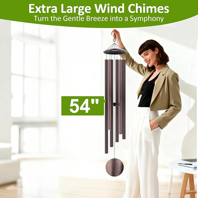 54" Large Wind Chimes for Outside Deep Tone - Gift Box Packaged, Soothing Windchimes Outdoors with 6 Thickened Aluminum Tubes for Garden Decor, Gifts for Parents, Friends and Loved Ones (Bronze)