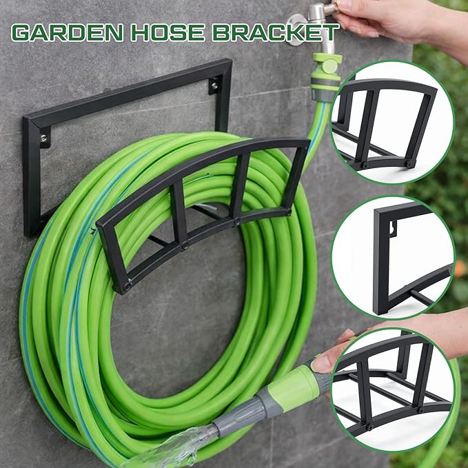 2 Pcs Garden Hose Holder Wall Mount Heavy Duty Metal Garden Hose Hanger for Outside Extension Cords Yard Lawn Yard Farm