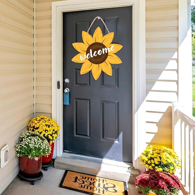 Sunflower Door Hanger, Summer Welcome Sign for Front Door Vintage Gallery Decoration Wood Hanging Farmhouse Porch Wall Decor