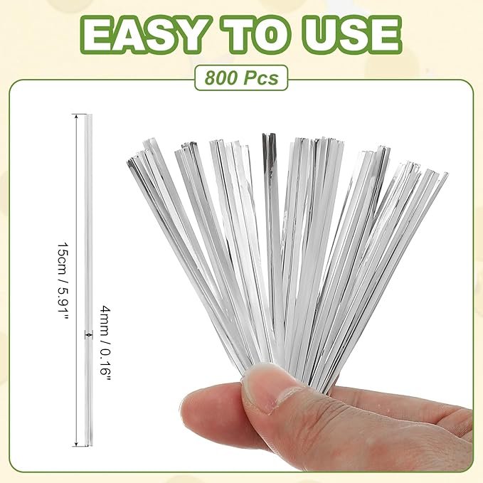 PATIKIL Bag Twist Ties 6 Inch, 800 Pcs Metallic Bread Ties for Treat Plastic Bags Gift Wrapping Candy Coffee Bag Plant Party Cake Favor, Silver