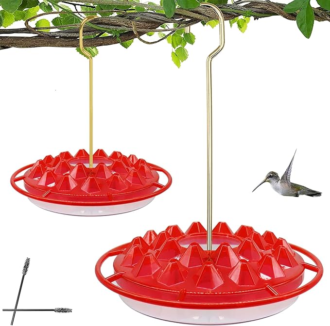 Hummingbird Feeders for Outdoors Hanging [Set of 2] 10 oz Wild Bird Feeder with 25 Feeding Ports, Built-in Ant Moat, Leak-Proof, Easy to Clean with Cleaning Brush