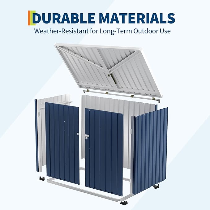 Outdoor Trash Can Storage Box with Lock Latch & Sloped Roof, Outdoor Storage Shed with Galvanized Steel Trash Bin Enclosure for Backyard, Patio & Garden Tool Organization
