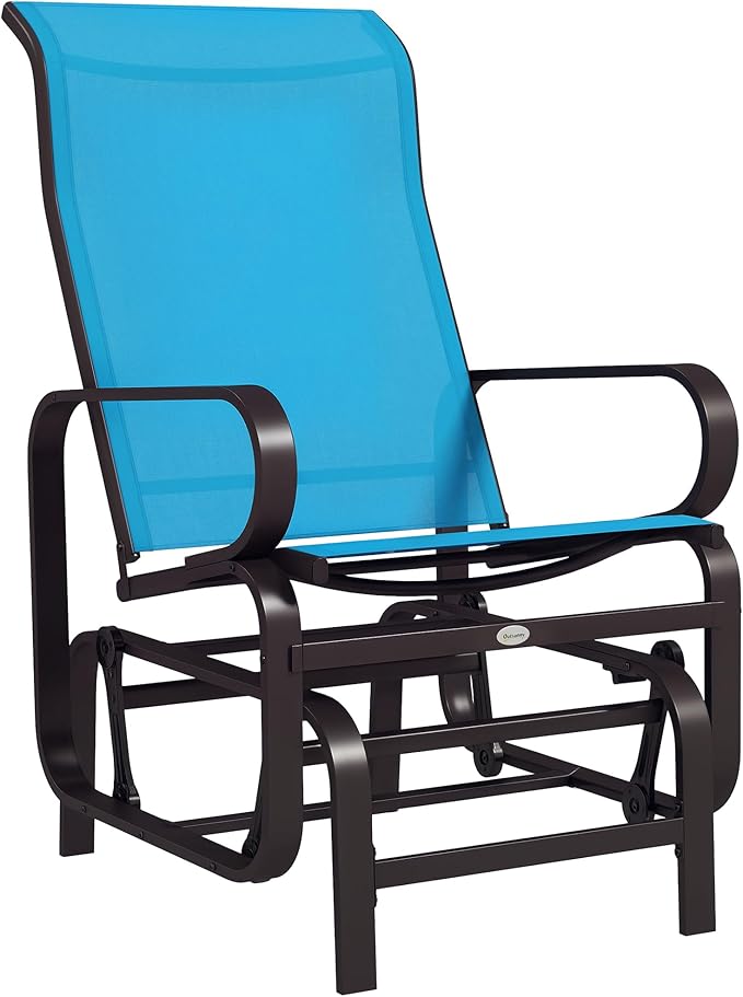 Outsunny Outdoor Glider Chair, Gliders for Outside Patio with Smooth Gliding Mechanism and Lightweight Construction for Backyard, Blue