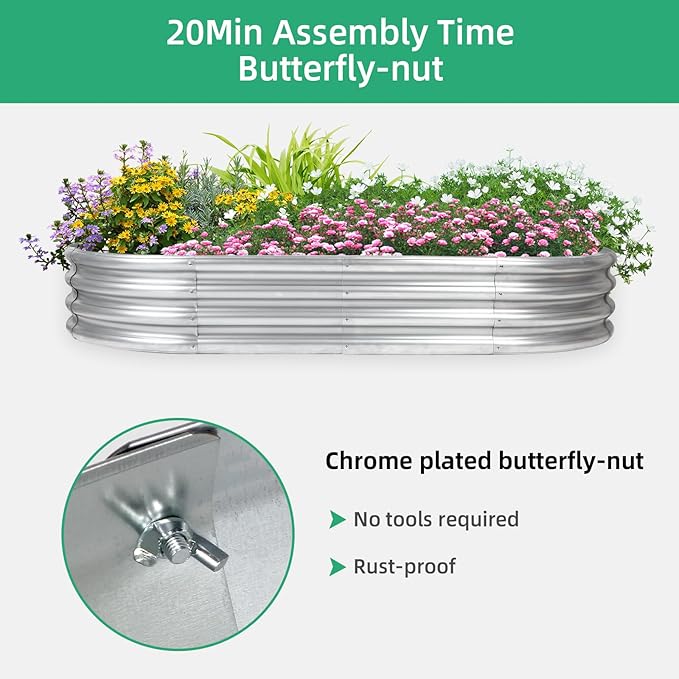 Large 8x4x1 Ft Galvanized Raised Garden Bed, Easy-Assembly Metal Planter for Outdoor Vegetables, Flowers & Herbs