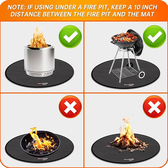 DocSafe 48" Round Fire Pit Mat, 4-Layer Fireproof Under Grill Mat Heat Insulated Indoor Fireplace Pad Protector for Decks,Patios,Grass,Solo Stove Bonfire, Reusable Oil-Proof and Waterproof, Black