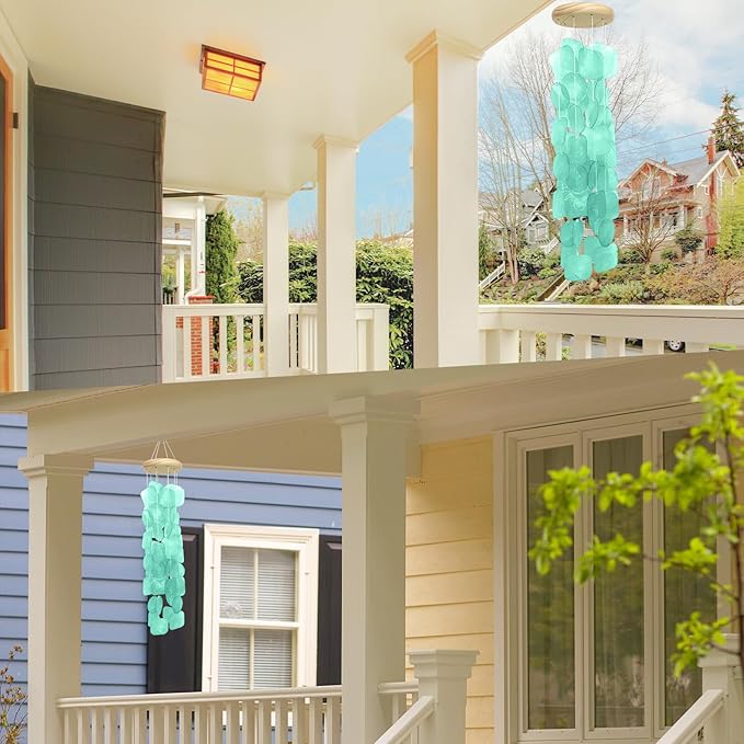 Wind Chimes for Outside 26", Clear Tones Sea Shell Wind Chimes Outdoor, Handcrafted Capiz Sea Glass Shells Windchimes Memorial Wind Chime for Patio, Garden, Porch Decor, Beach Gifts
