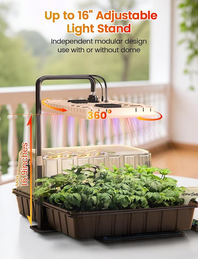 48W Full Spectrum LED Grow Light Seed Starter Kit, 80-Cell Tray with 30W Heating Mat & Adjustable Dome, Waterproof Germination System for Healthy Indoor Seedlings