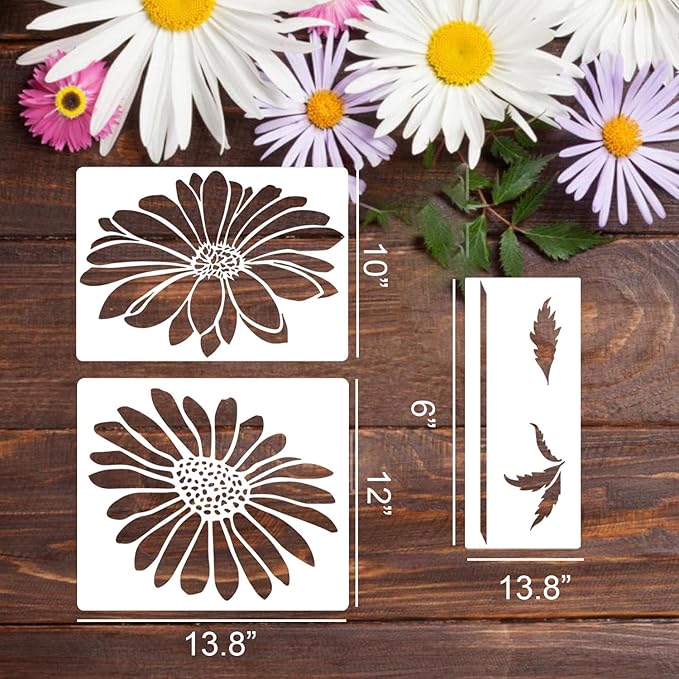 Large Flower Stencils for Painting Daisy Flower Stencils for Walls 14” Floral Stencil Templates for Garden Fence Wood Furniture Fabrics