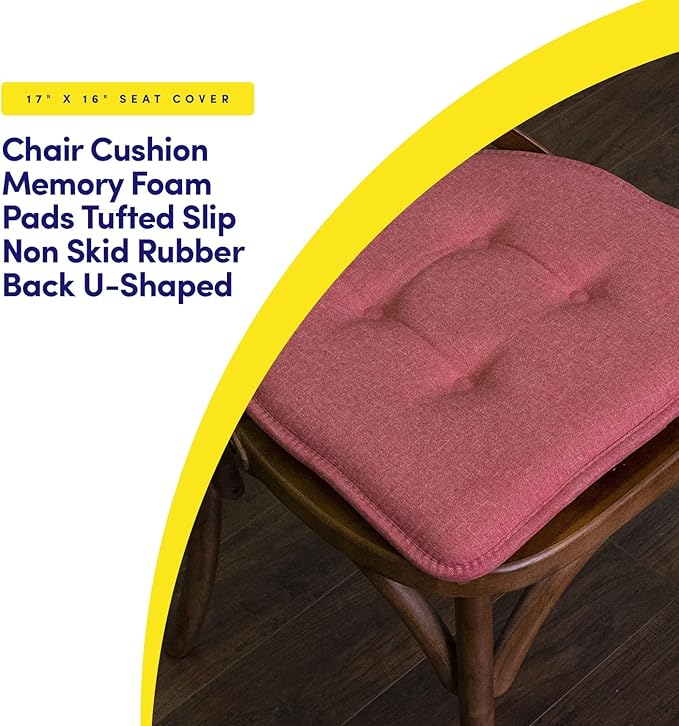 Sweet Home Collection Chair Cushion Memory Foam Pads Tufted Slip Non Skid Rubber Back U-Shaped 17" x 16" Seat Cover, 6 Count (Pack of 1), Peach