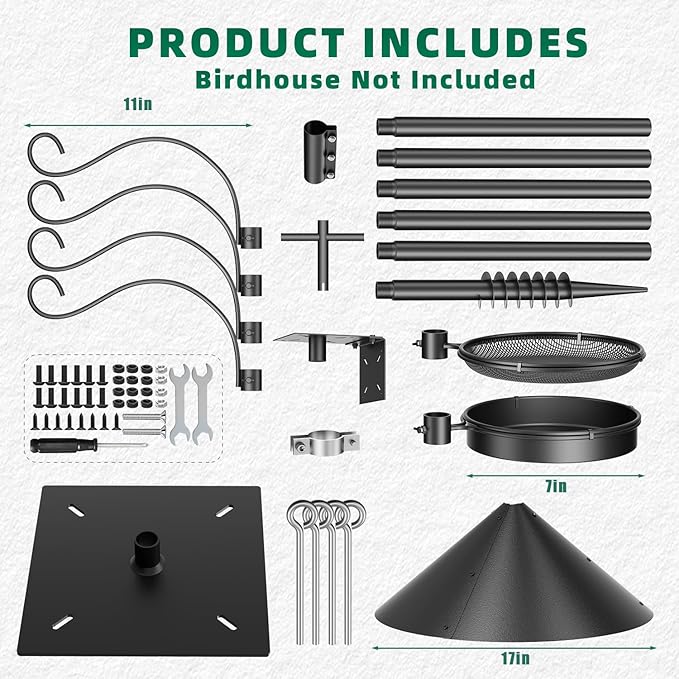 2026 Upgraded Heavy Duty Bird Feeder Pole,92 Inch Squirrel Proof Adjustable Bird Feeding Station,4 Shepherd Hooks for Feeder Stand, Includes Water Bowl and Mesh Tray,for Outdoor Garden & Yard