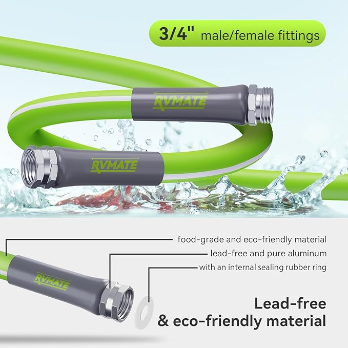 RVMATE RV Water Hose 25FT, 5/8” Inner Diameter Drinking Water Hose Lead-free, No Leaking Garden Hose For RV/Trailer/Camping, RV Accessories