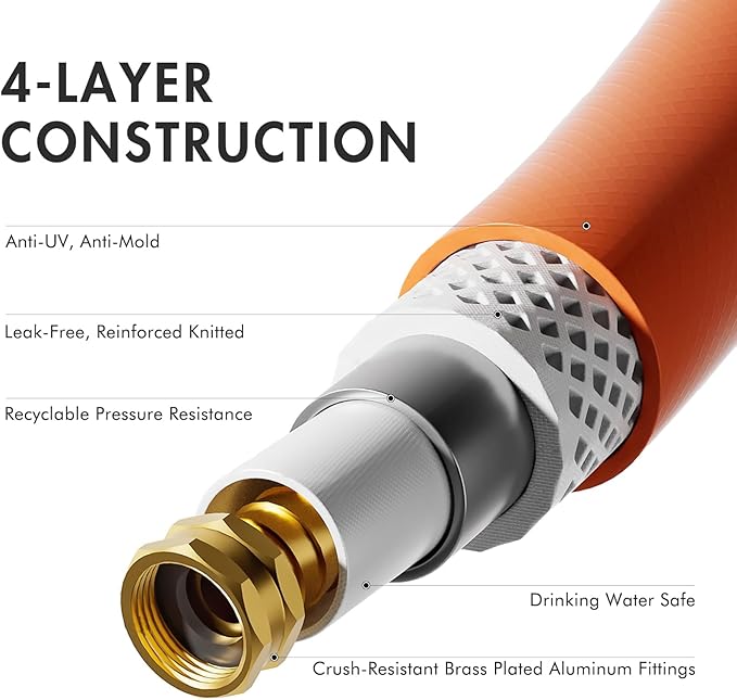 Water Hose 100ft x 5/8", Heavy Duty Garden Hose,Flexible garden hose 100ft, Lightweight water Hose with Swivel Handle,3/4" Male to Female Fittings, Burst 600 PSI