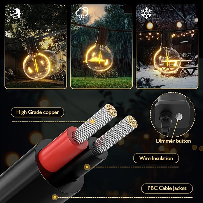 Outdoor String Lights 30ft LED Hanging Globe Patio Lights with G40 Shatterproof Bulbs(10+1 Bulbs), Waterproof Connectable Hanging Light for Indoor Outdoor Decor Garden Camping Backyard Porch