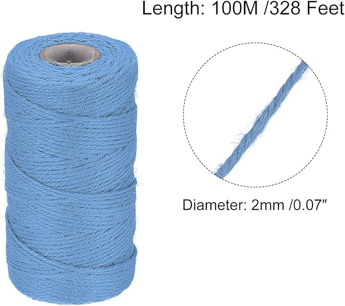 MECCANIXITY 328 Feet Garden Twine, 2mm Craft Jute Twine String Jute for Artwork, DIY Crafts, Gift Wrapping, Light Blue