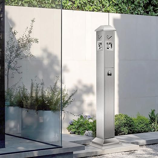 VEVOR Outdoor Trash Can, Weatherproof Lockable Trash Bin with Removable Inner Bucket, Freestanding Commercial Garbage Can, Butt Receptable for Garden, Office, Restaurant, Hotel, Silver