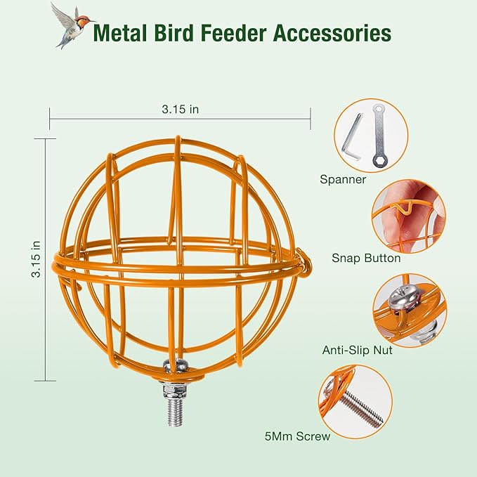 Metal Suet Ball Holder for Bird - Compatible with Most Outdoor Smart Feeders - Round Suet Ball Holder for Outdoors Bird Feeder Accessories with 5mm Screw (Orange)