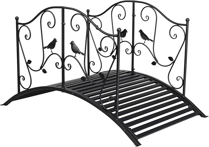 4FT Steel Garden Bridge with Anti-Slip Deck, 330LB Capacity Metal Footbridge for Yard, Pond or Garden - Rust-Resistant Powder Coated & Easy Assembly