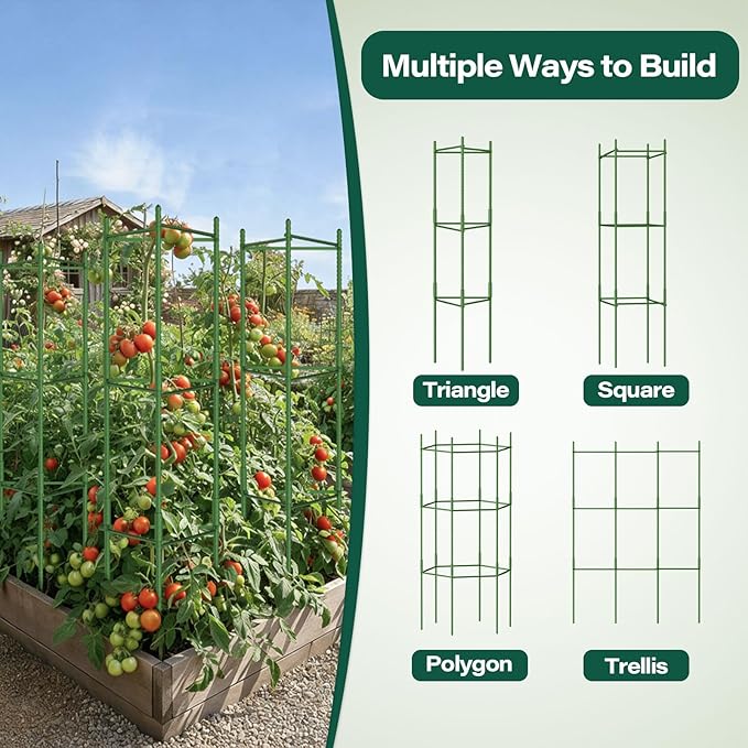 Halatool 8 Pack Tomato Cages for Garden,Up to 63in Adjustable Tall Tomato Cage, Garden Stakes Tomato Trellis for Pots, Tomato Plant Support for Raised Garden Bed & Vegetables Flowers