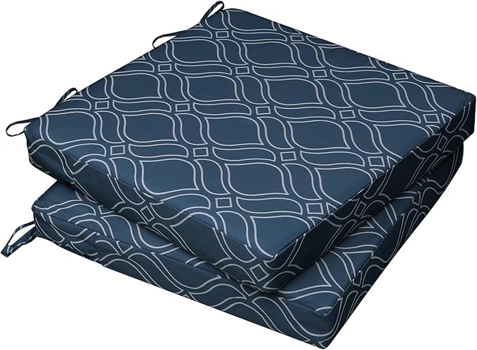 AAAAAcessories Outdoor Seat Cushions for Chairs, Waterproof, Fade-Resistant, 17" x 16" x 2", Patio Furniture Replacement Cushions, Set of 2, Slate Blue Vine Trellis