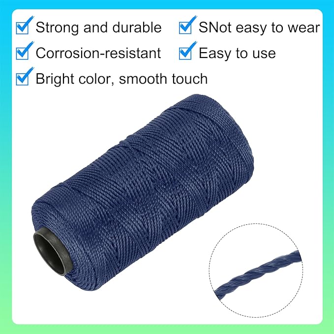 MECCANIXITY Nylon String 3 Strands Twisted Mason Line 1.5mm x 218 Yards Nylon Twine String for DIY Projects, Home Improvement, Gardening, Gift Wrapping, Christmas Party Supplies, Navy Blue