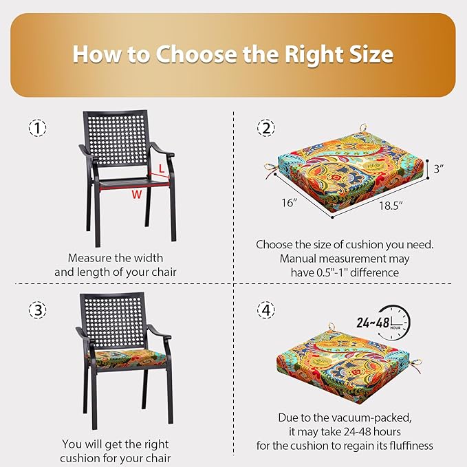 Outdoor Chair Cushions Set of 4, 18.5 x 16 Inch Patio Chair Cushions for Outdoor Furniture, Water Resistant, Non-Slip Ties(Paisley)