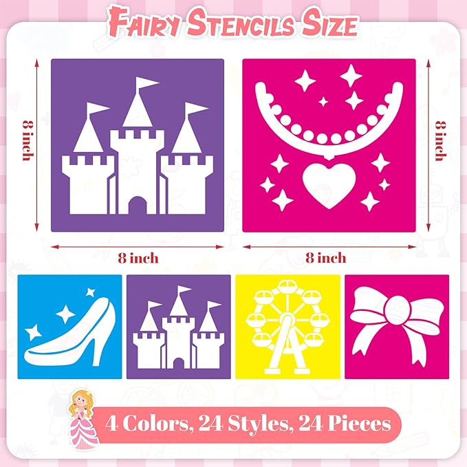 Epakh 24 Pieces Stencils for Kids 8 Inches Drawing Stencils Chalk Template Large Washable Geometric and Garden Themed Primary Shape Template for Kids Toddlers Preschooler(Girl Style)