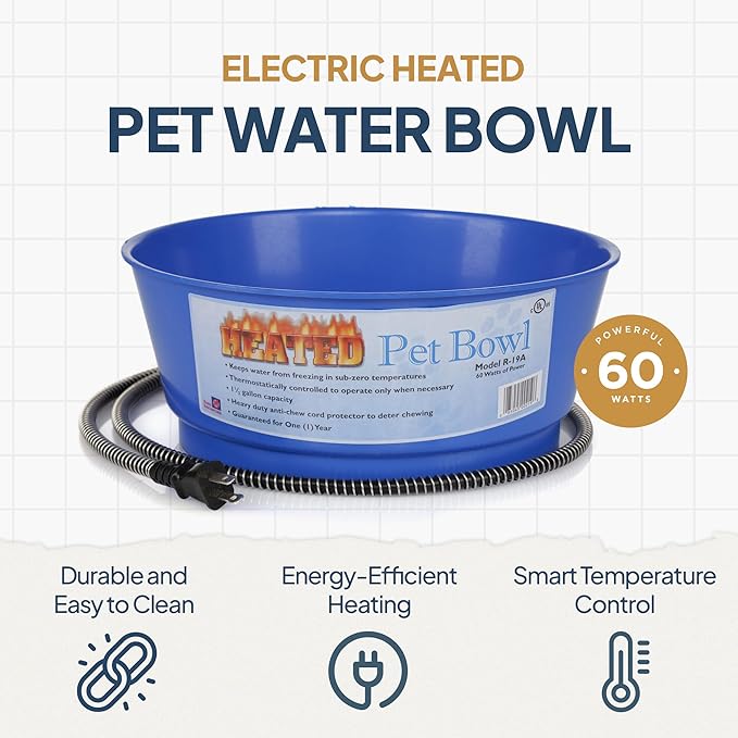 Farm Innovators 1.5 Gallon 60 Watt Electric Heated Pet Water Bowl with Thermostatic Control and Anti Chew Cord Protector, Blue (2 Pack)