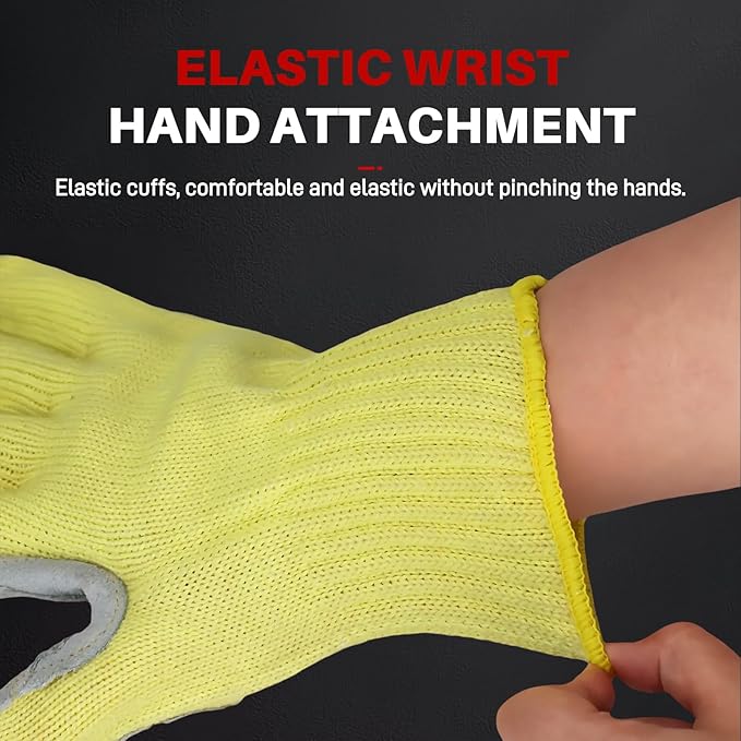 Heat Cut Resistant Gloves,Aramid leather Oven Gloves with Fingers,Heat Resistant Up to 550°F, Thick Knit Design- Grill Mitts for Men & Women(Aramid leather, Small)
