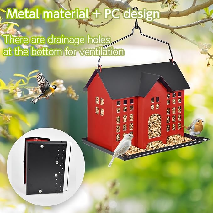 Hanging Bird Feeder, Outdoor Bird Feeder, Metal Bird Feeder, 5.6LB with Three Small Individual compartments for Finch Cardinal Chickadee, Large Capacity, Weatherproof and Durable